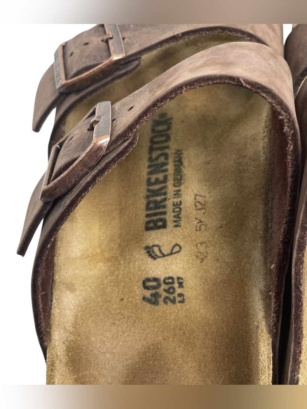 Birkenstock Sandals Double Strap Arizona Brown Leather Men 7-7.5 Women 9-9.5 - Picture 13 of 14